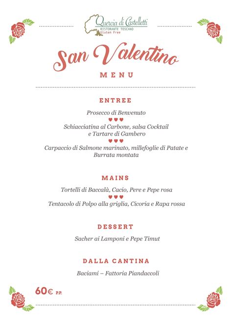 menù san valentino economico